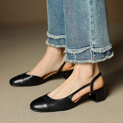 Zapatos de tacón en bloque destalonados de cuero para mujer con punta almendrada