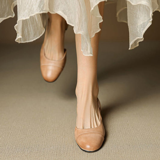 Zapatos de tacón en bloque destalonados de cuero para mujer con punta almendrada