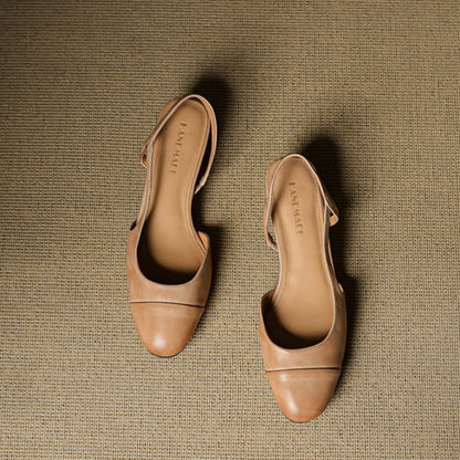 Zapatos de tacón en bloque destalonados de cuero para mujer con punta almendrada