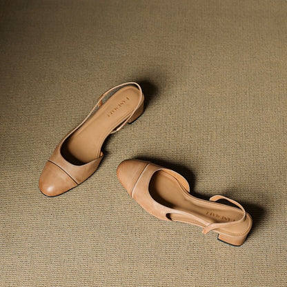 Zapatos de tacón en bloque destalonados de cuero para mujer con punta almendrada