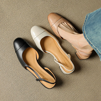 Zapatos de tacón en bloque destalonados de cuero para mujer con punta almendrada