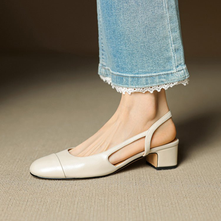 Zapatos de tacón en bloque destalonados de cuero para mujer con punta almendrada