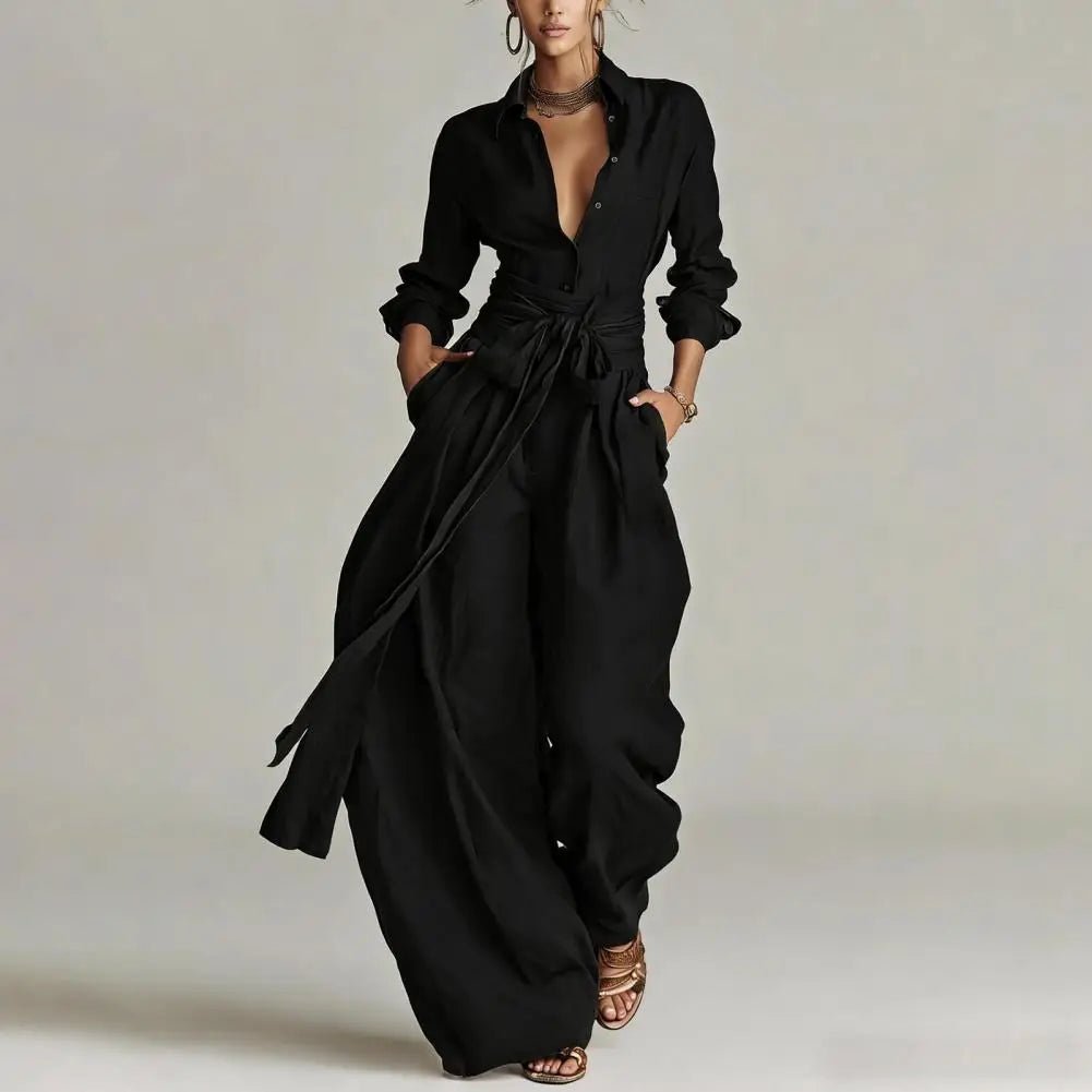 Conjunto de Lino de Tiro Alto y Pierna Ancha para Mujer