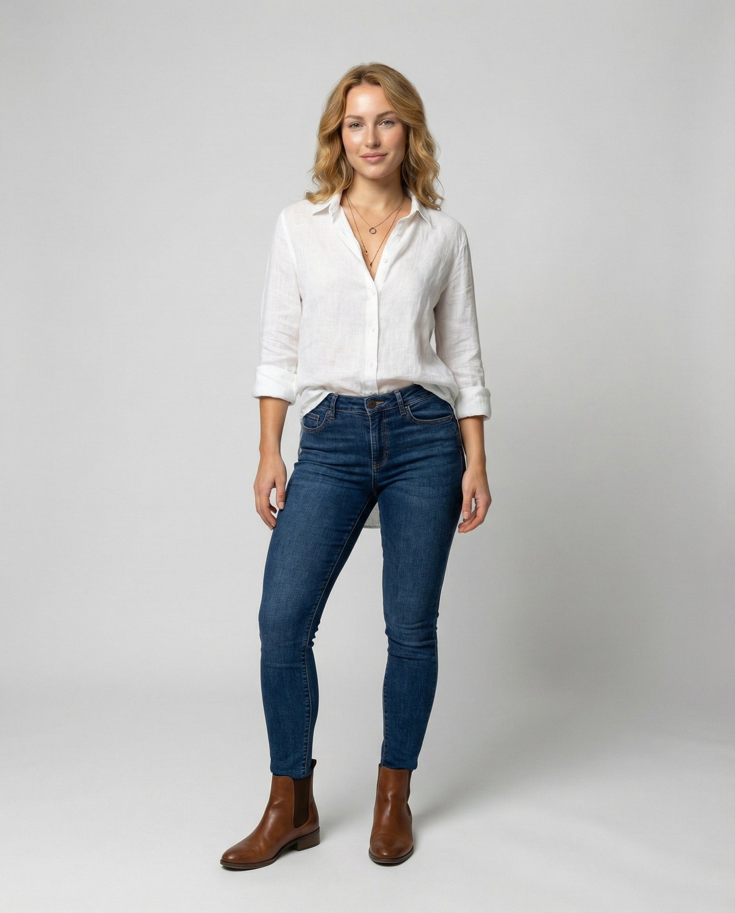 Blusa de Lino con Cuello y Manga 3/4 para Mujer