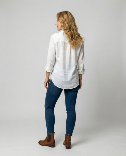 Blusa de Lino con Cuello y Manga 3/4 para Mujer