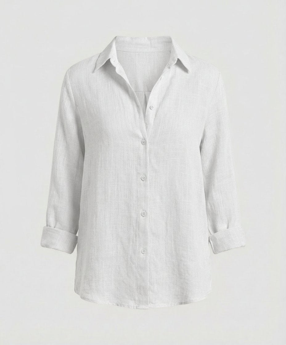 Blusa de Lino con Cuello y Manga 3/4 para Mujer