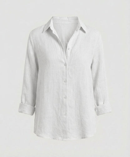Blusa de Lino con Cuello y Manga 3/4 para Mujer