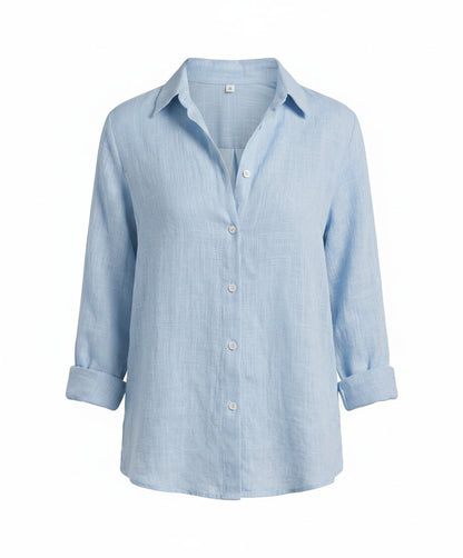 Blusa de Lino con Cuello y Manga 3/4 para Mujer