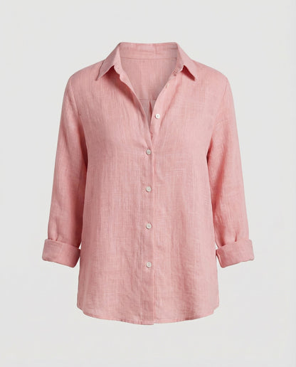 Blusa de Lino con Cuello y Manga 3/4 para Mujer