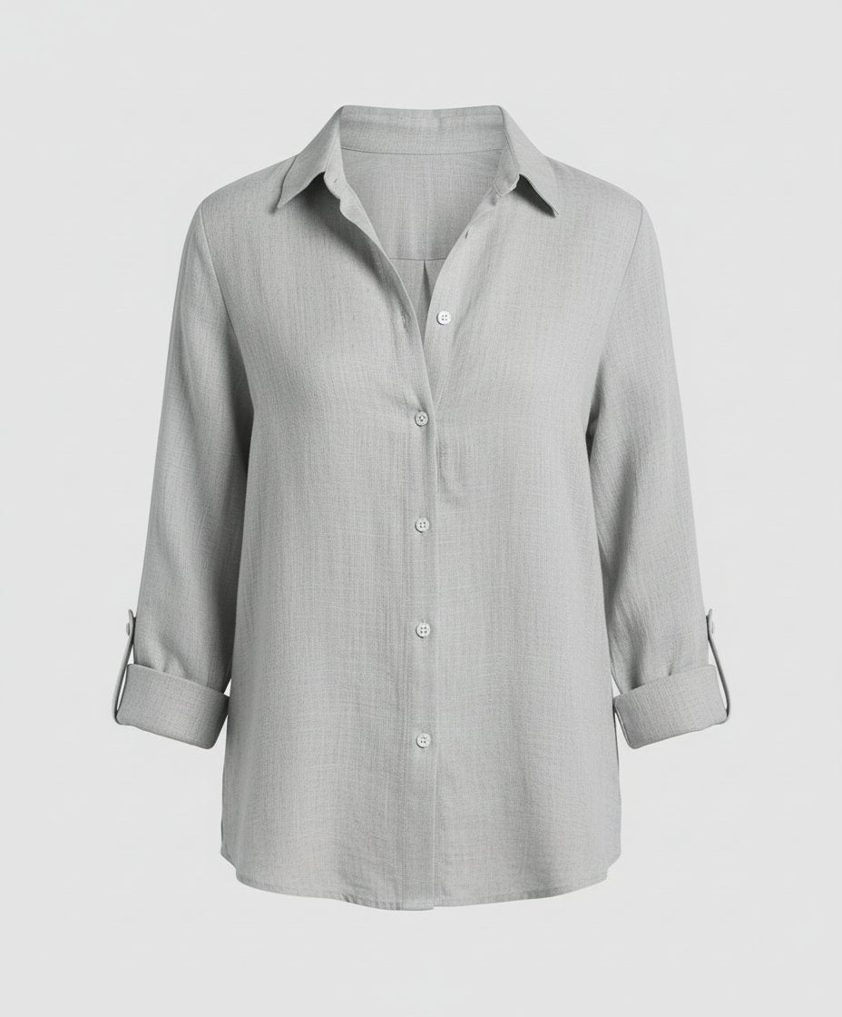 Blusa de Lino con Cuello y Manga 3/4 para Mujer