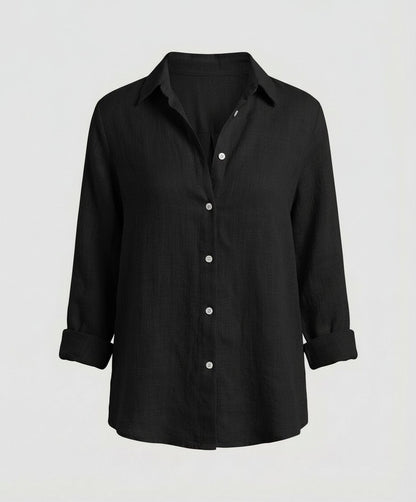 Blusa de Lino con Cuello y Manga 3/4 para Mujer