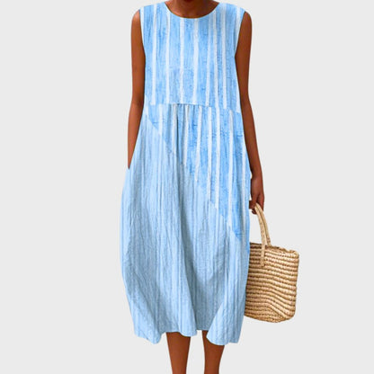 Vestido midi sin mangas de lino a cuadros para mujer