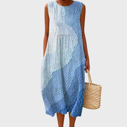 Vestido midi sin mangas de lino a cuadros para mujer