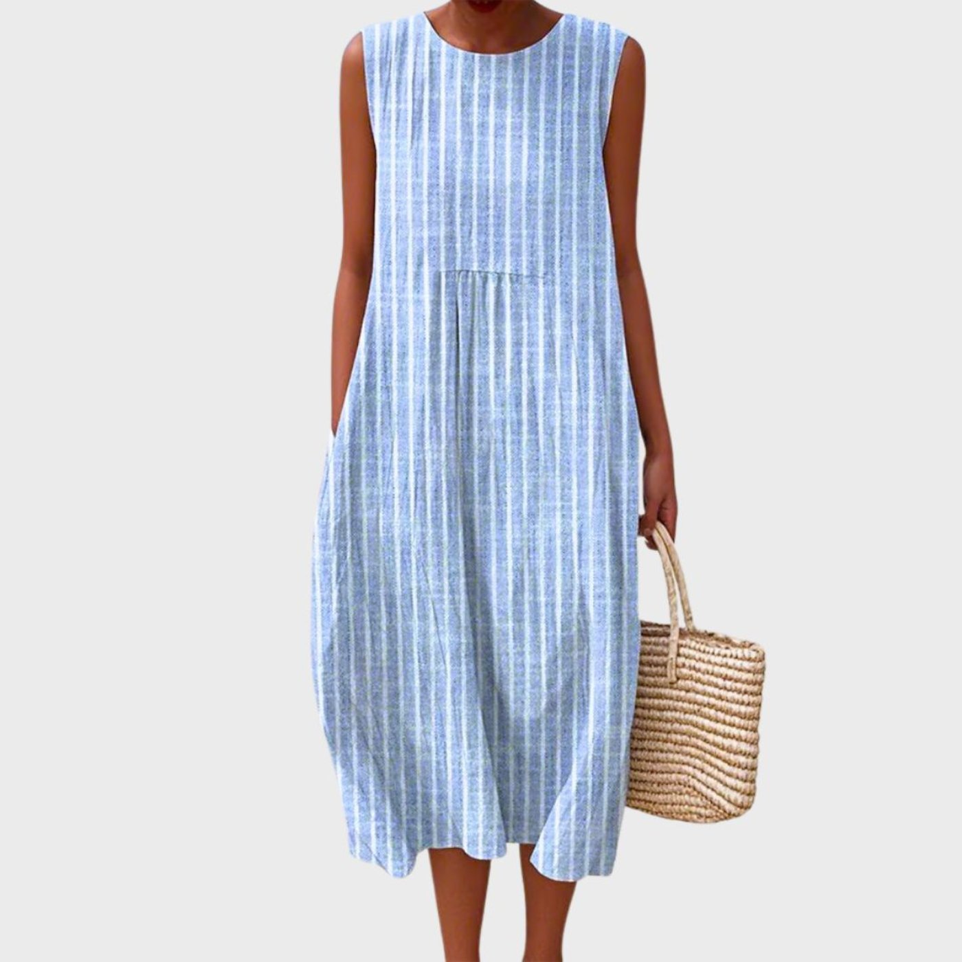Vestido midi sin mangas de lino a cuadros para mujer
