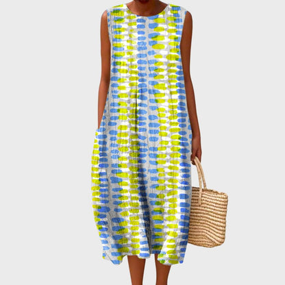 Vestido midi sin mangas de lino a cuadros para mujer