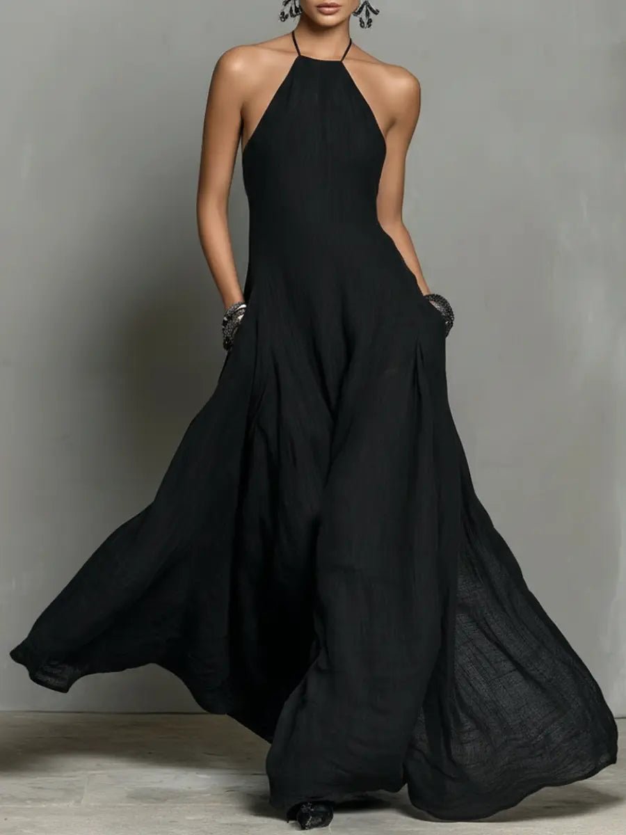 Vestido Maxi de Lino con Cuello Halter para Mujer