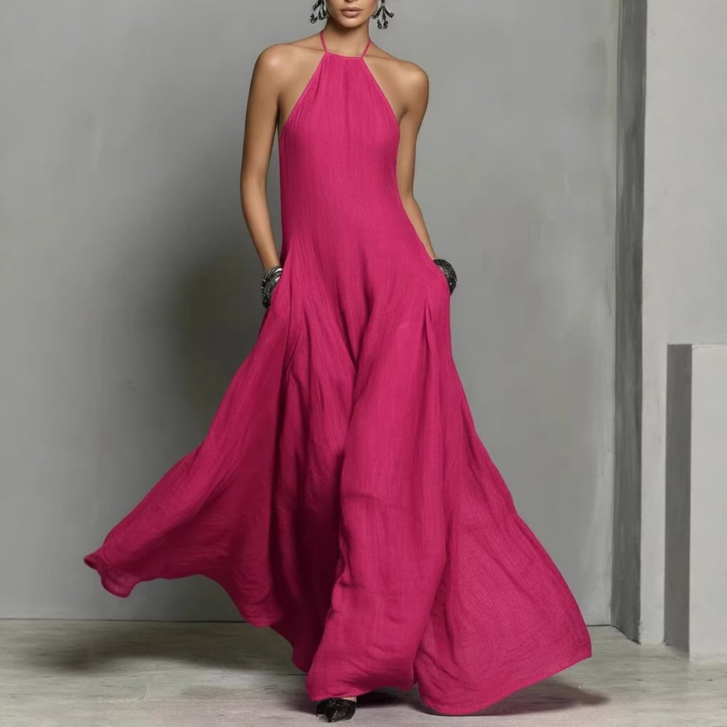 Vestido Maxi de Lino con Cuello Halter para Mujer