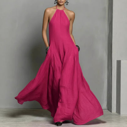Vestido Maxi de Lino con Cuello Halter para Mujer