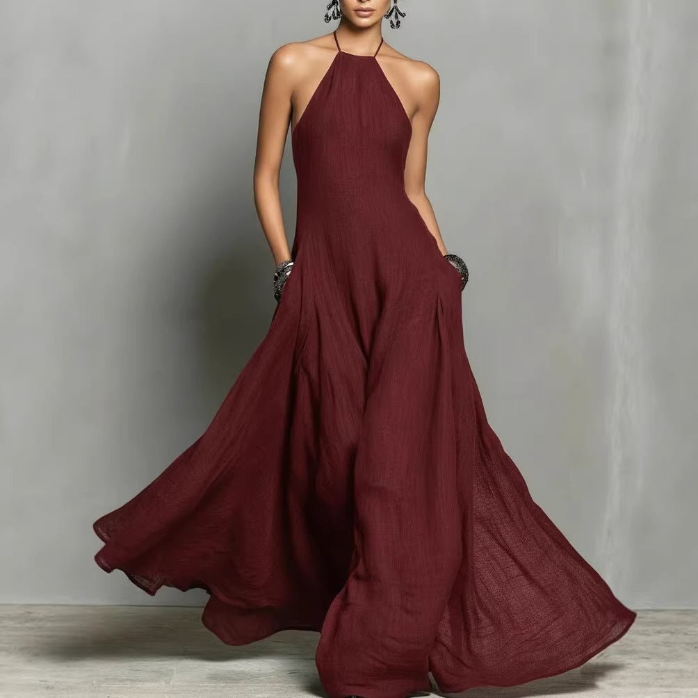 Vestido Maxi de Lino con Cuello Halter para Mujer