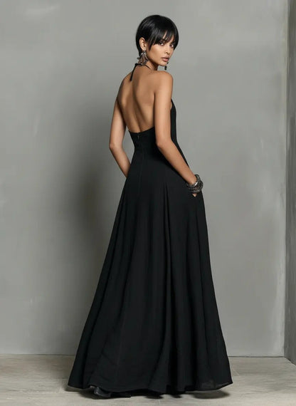 Vestido Maxi de Lino con Cuello Halter para Mujer