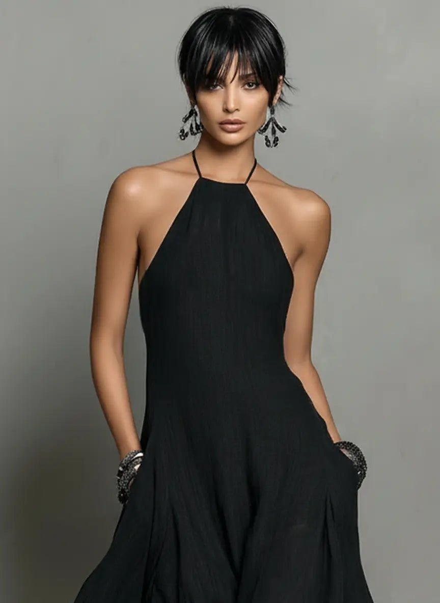 Vestido Maxi de Lino con Cuello Halter para Mujer
