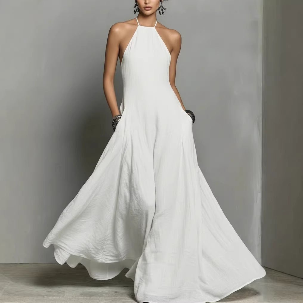 Vestido Maxi de Lino con Cuello Halter para Mujer