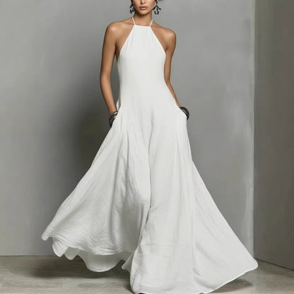 Vestido Maxi de Lino con Cuello Halter para Mujer