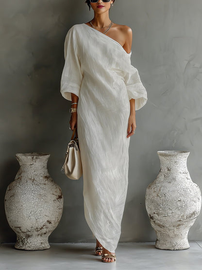 Vestido maxi de lino con un solo hombro para mujer