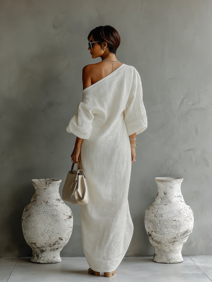 Vestido maxi de lino con un solo hombro para mujer
