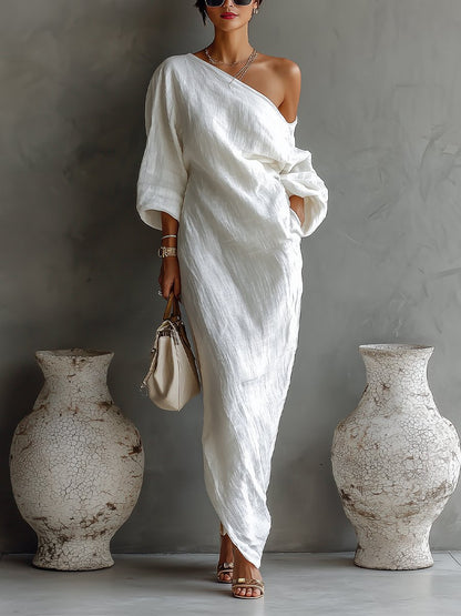 Vestido maxi de lino con un solo hombro para mujer