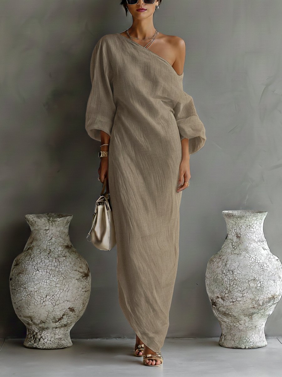 Vestido maxi de lino con un solo hombro para mujer
