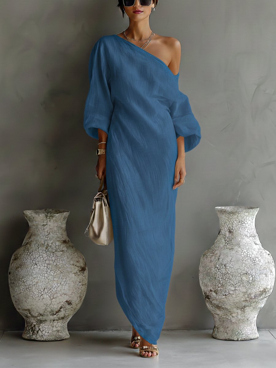 Vestido maxi de lino con un solo hombro para mujer