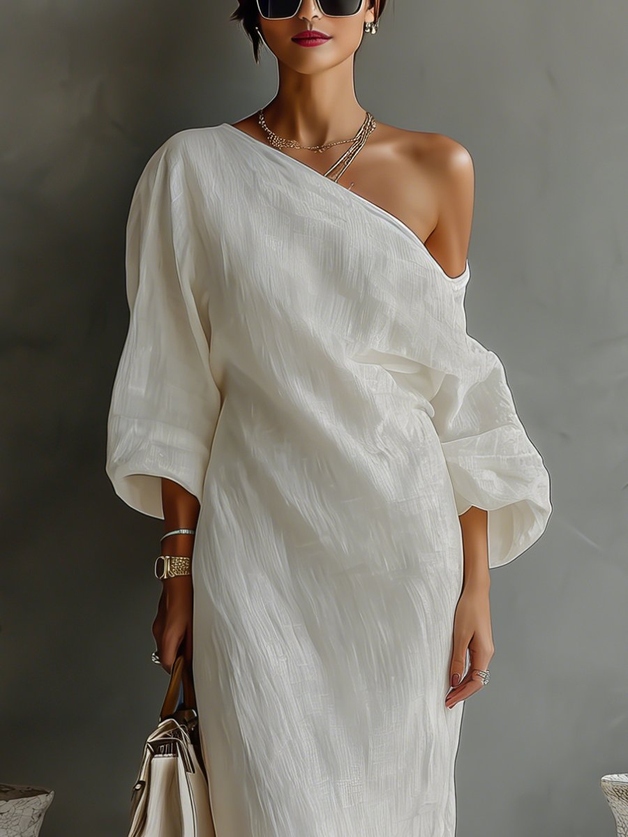 Vestido maxi de lino con un solo hombro para mujer