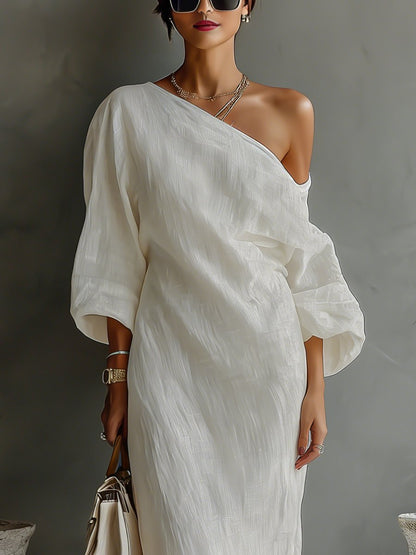 Vestido maxi de lino con un solo hombro para mujer