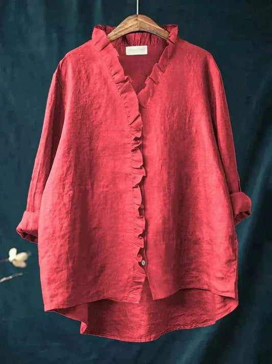 Blusa holgada de lino con volantes para mujer