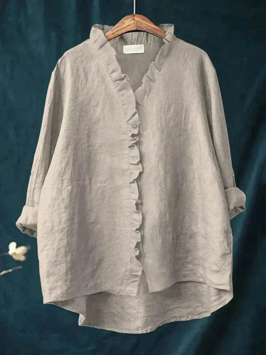 Blusa holgada de lino con volantes para mujer