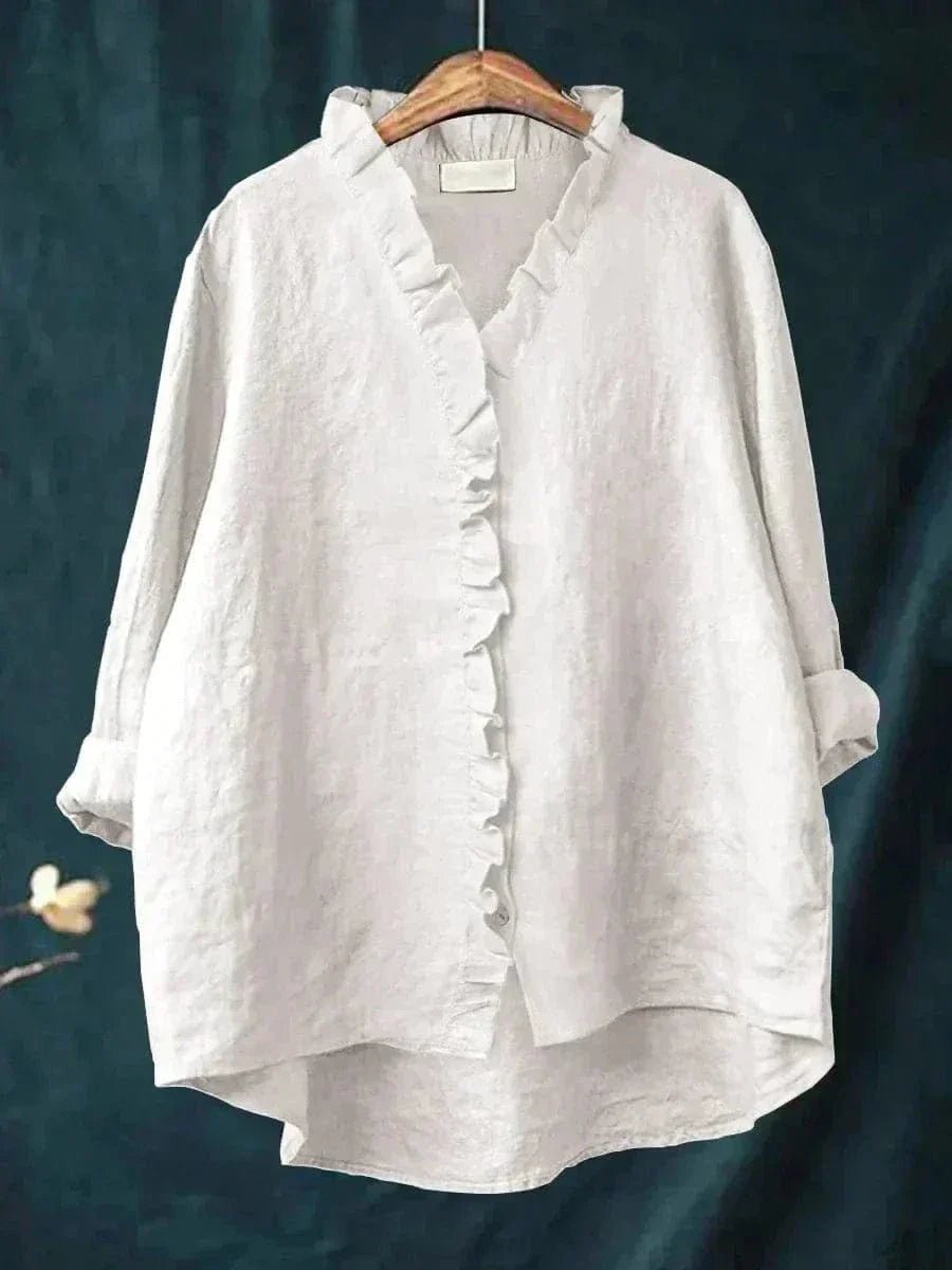 Blusa holgada de lino con volantes para mujer