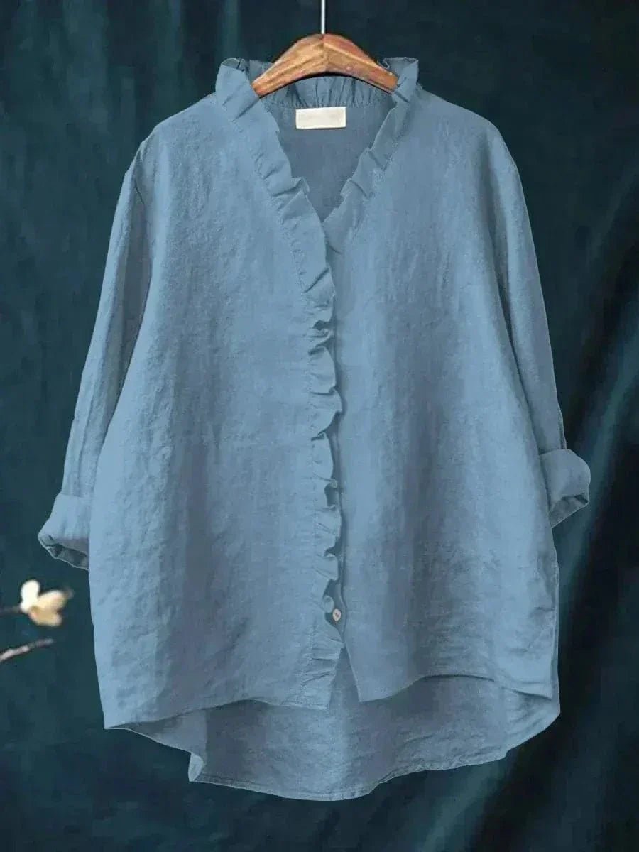 Blusa holgada de lino con volantes para mujer