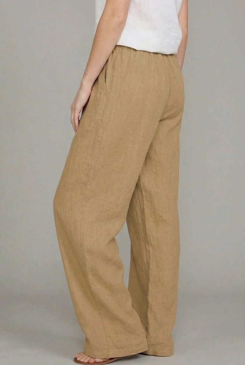 Pantalón de lino de pierna ancha con cintura elástica de verano para mujer
