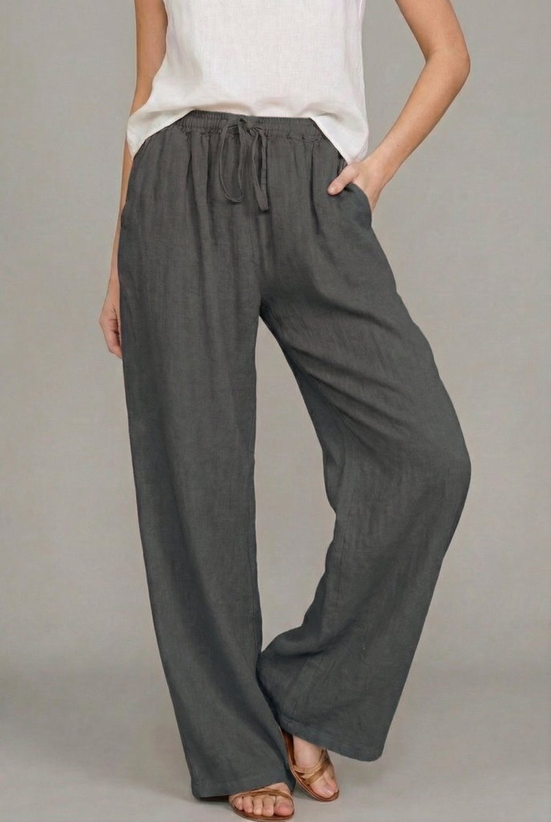 Pantalón de lino de pierna ancha con cintura elástica de verano para mujer