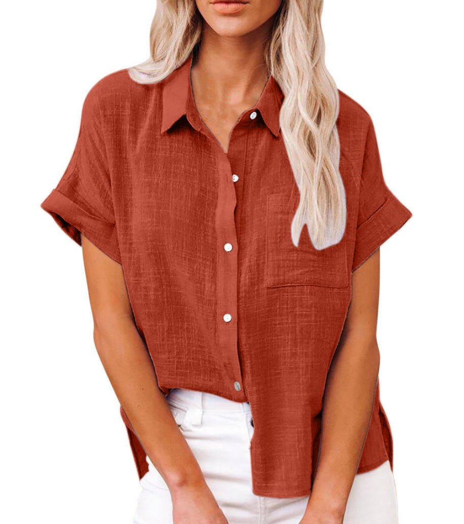 Blusa Ligera de Manga Corta Abotonada para Mujer