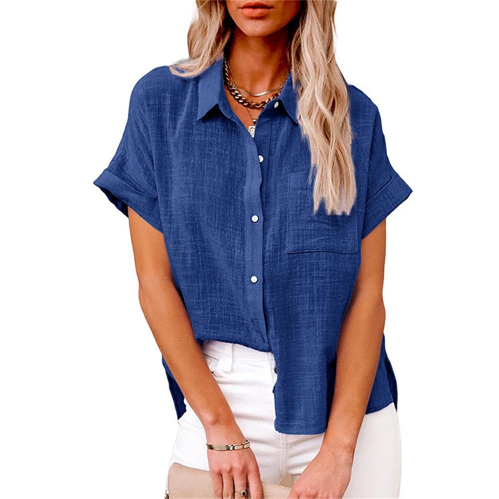 Blusa Ligera de Manga Corta Abotonada para Mujer