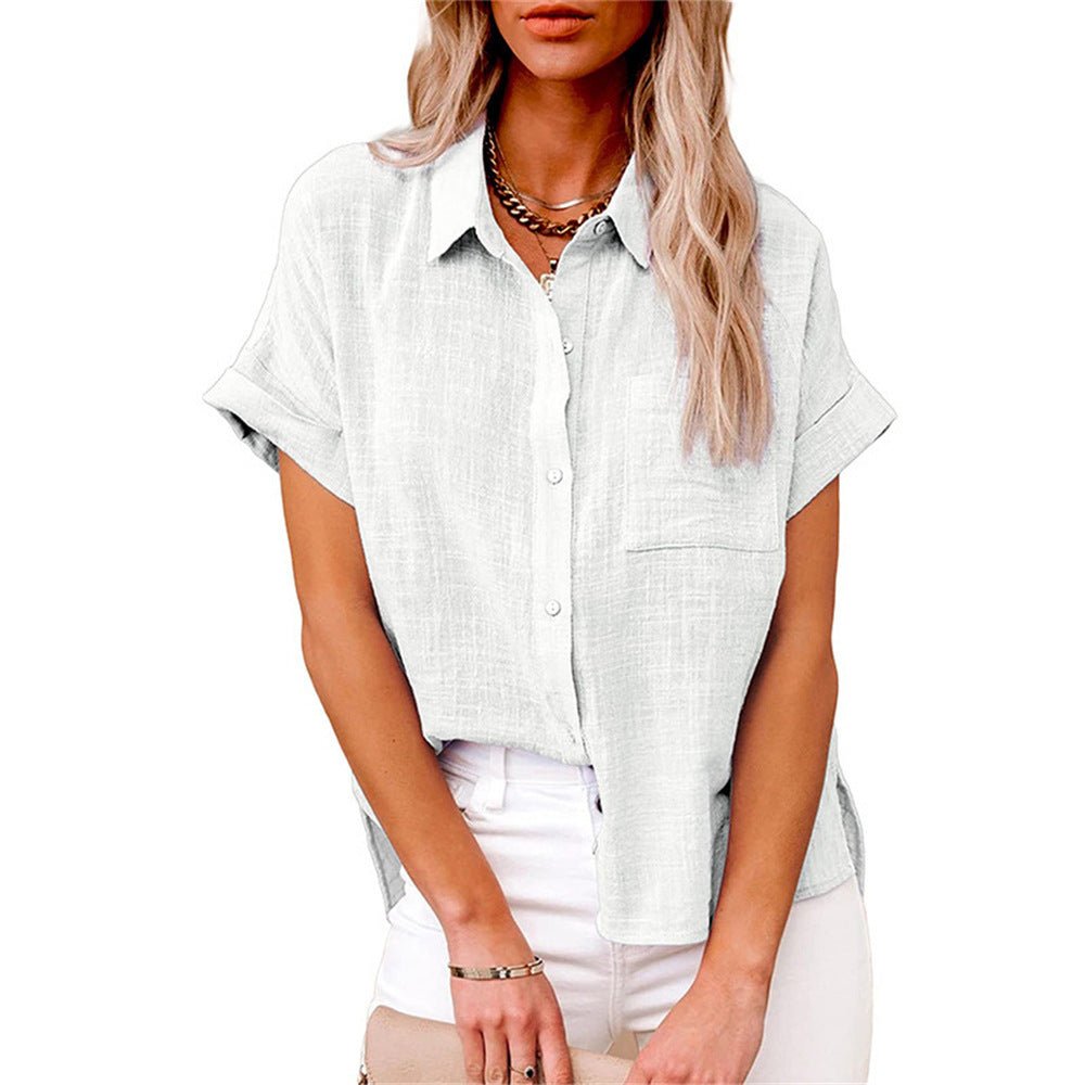 Blusa Ligera de Manga Corta Abotonada para Mujer