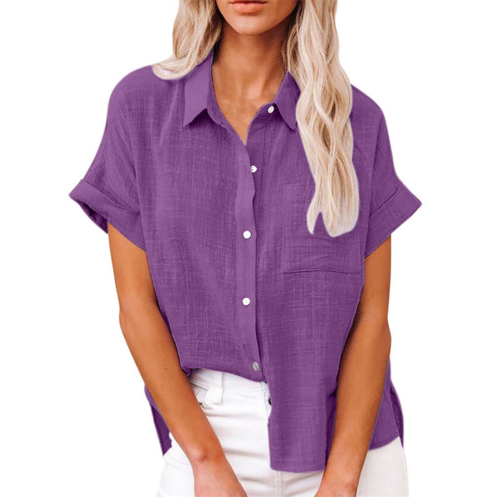 Blusa Ligera de Manga Corta Abotonada para Mujer