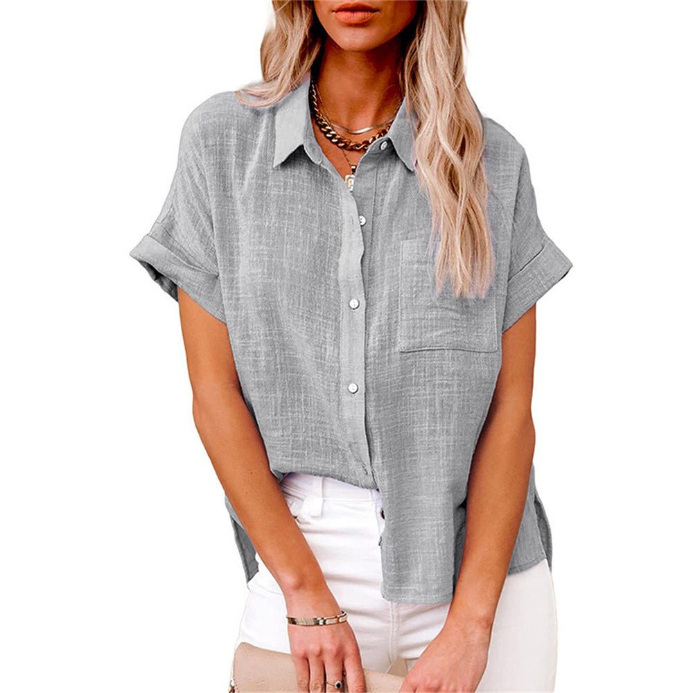 Blusa Ligera de Manga Corta Abotonada para Mujer