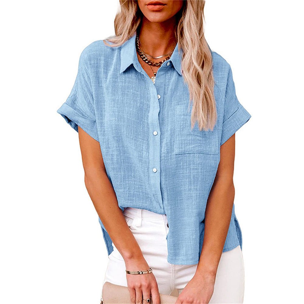Blusa Ligera de Manga Corta Abotonada para Mujer