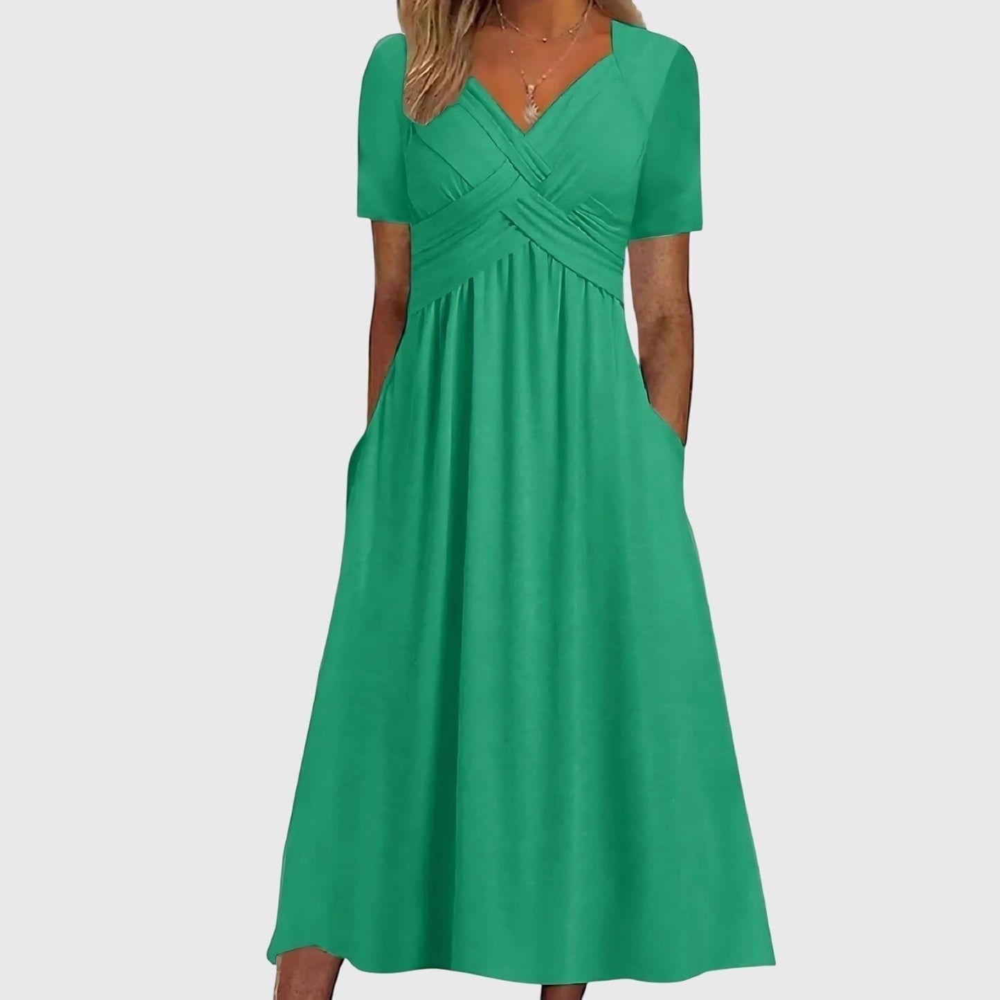 Vestido midi cruzado con cuello en V y corte en A para mujer