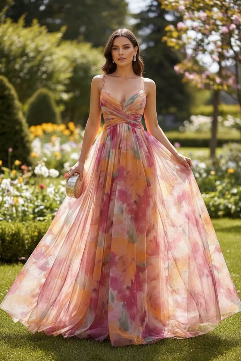 Vestido Maxi de Cóctel sin Mangas con Estampado Floral y Corte en A para Mujer