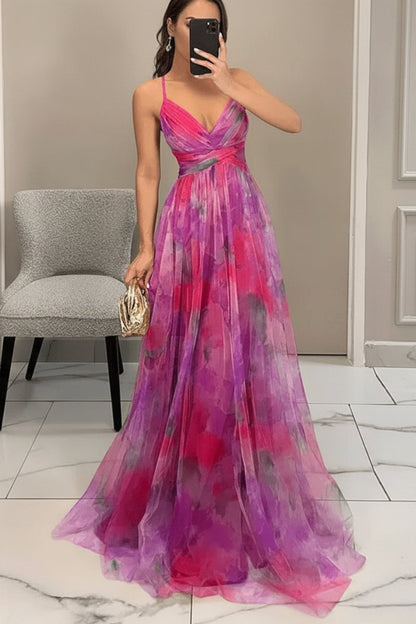 Vestido Maxi de Cóctel sin Mangas con Estampado Floral y Corte en A para Mujer