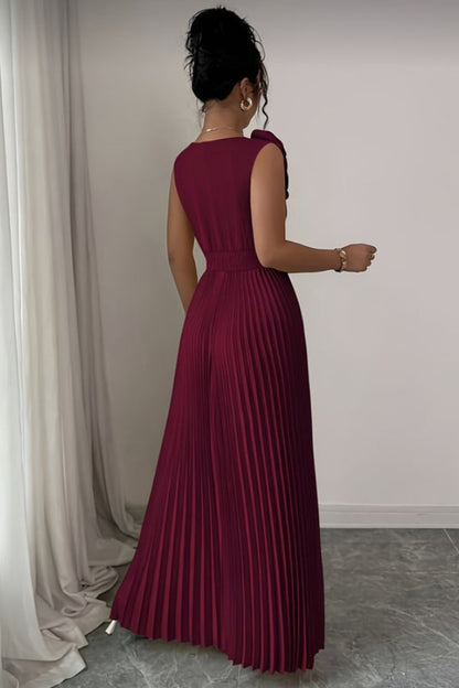 Vestido de Fiesta sin Mangas con Aplique Floral y Falda Plisada en Corte A para Mujer